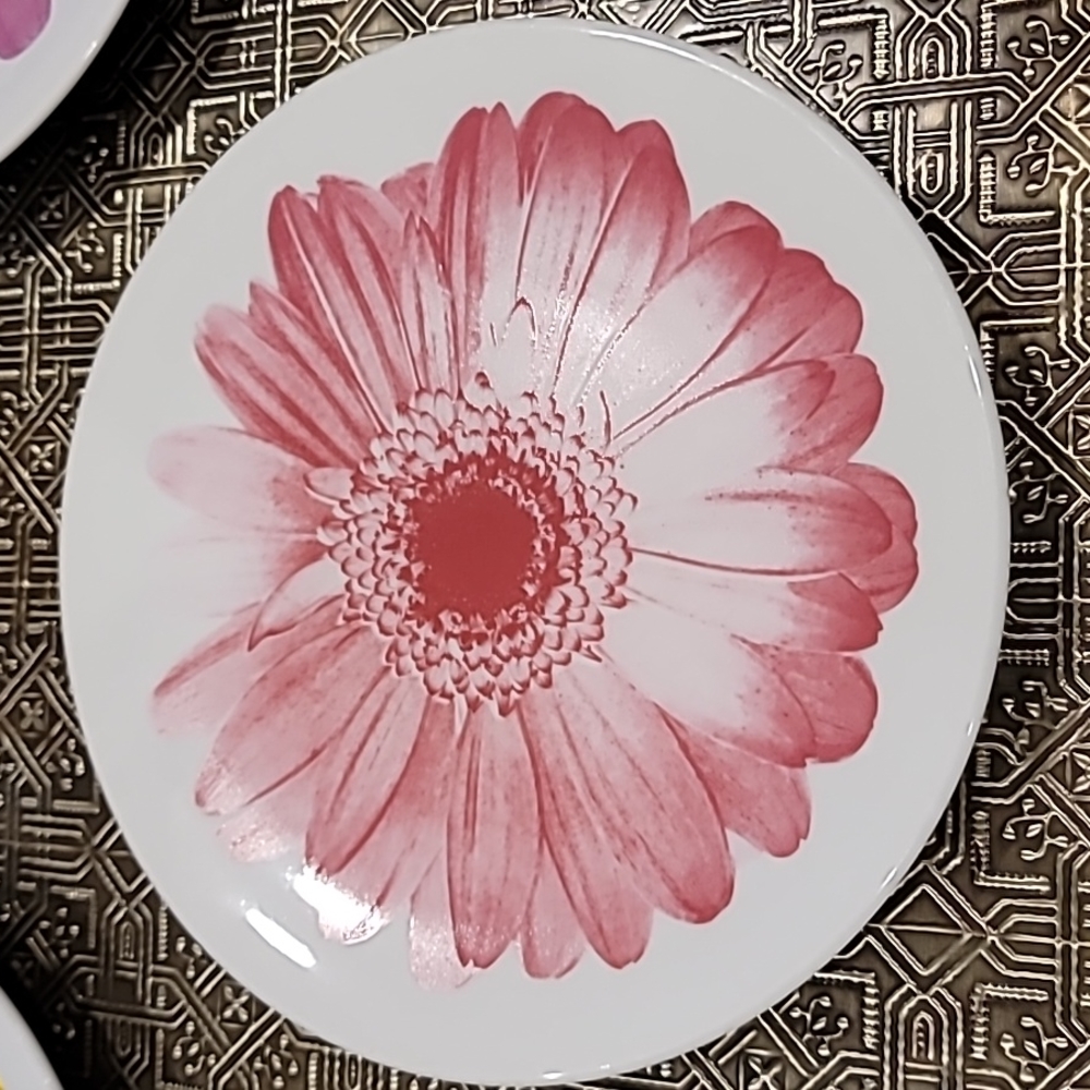 SOLD.  Bo's Attic Ceramic Gerber Daisy Plates Set of 4 - Picture 4 of 5